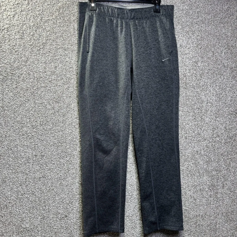 Nike Therma-FIT Pants Mens Medium Gray Fleece‎ Track Zip Hem Pockets Athletic